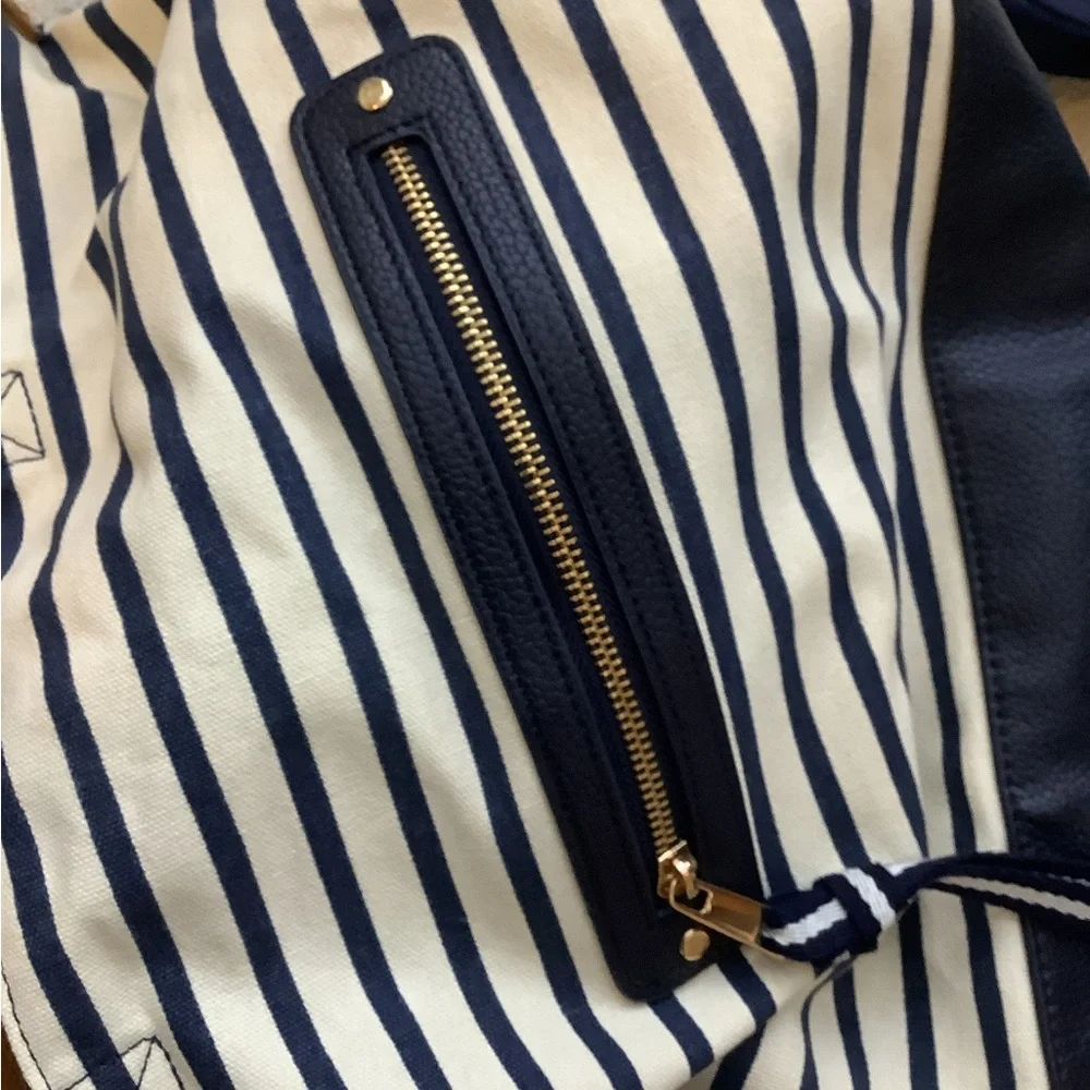 A New Day Target Cream Navy Striped Tote Bag Zipper Crossbody Shoulder Satchel - Picture 5 of 6